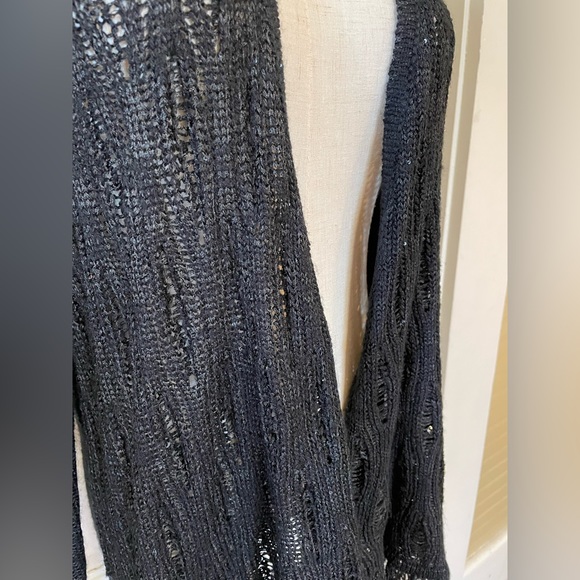 Choices Black Sparkle Sweater Open Cardigan Fringe XL - Picture 2 of 7